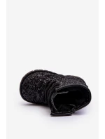 Dziecięce Brokatowe Botki Ocieplane z Suwakiem Czarne Saussa
