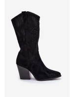 Ażurowe Kozaki Kowbojki Na Słupku S.Barski HY51-606 Czarne