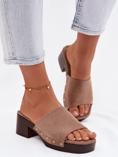 Dámské pantofle na klínku s zlatými sponami tmavě béžové Davessa