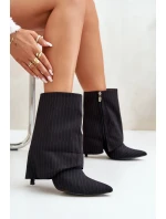Botki Damskie W Paski Na Szpilce Z Wywiniętą Cholewką I Noskami W Szpic Czarne Naritua