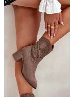 Ażurowe Botki Kowbojki Damskie Na Obcasie S.Barski HY51-125 Brązowe