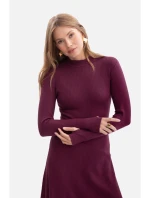 B299 Rebrované midi šaty s asymetrickým pásom - slivka