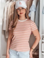 LINESS dámske pruhované základné tričko ružové FashionStreet RY2809 LINESS dámske pruhované základné tričko ružové FashionStreet RY2809