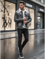 Pánska zateplená džínsová bunda s ovčou kožušinou čierna FashionStreet TX4230z Pánska zateplená džínsová bunda s ovčou kožušinou čierna FashionStreet TX4230z