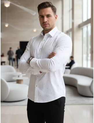 Pánska biela vzorovaná košeľa slim fit FashionStreet DX2695