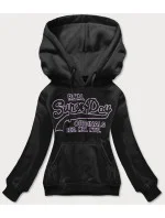 Krátka čierna dámska mikina s potlačou (26016) Krátka čierna dámska mikina s potlačou (26016)