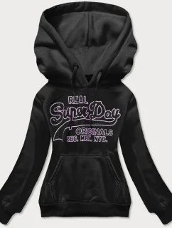 Krátka čierna dámska mikina s potlačou (26016)