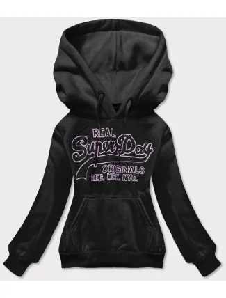 Krátka čierna dámska mikina s potlačou (26016) Krátka čierna dámska mikina s potlačou (26016)