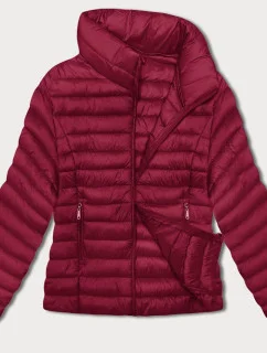 Dámska prešívaná bunda vo vínovej farbe so stojatým golierom (16M9111-06)