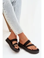 Materiálové dámské pantofle s pásky a zlatým detailem Černé Farielle