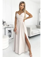 299-6 CHIARA elegantné maxi dlhé šaty bez ramienok - BEACH