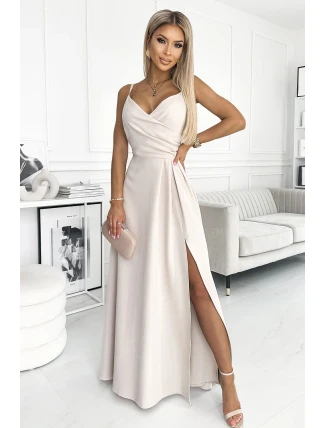 299-6 CHIARA elegantné maxi dlhé šaty bez ramienok - BEACH