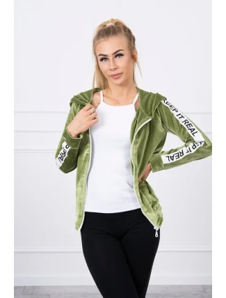 Velúrová mikina s kapucňou zelená