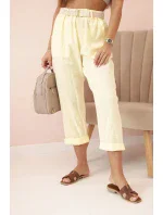 Dámske ľanové nohavice s bavlnou a opaskom - žlté
