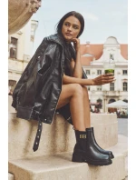 Botki Sztyblety Damskie Ze Złotym Detalem Ocieplane Czarne Serene