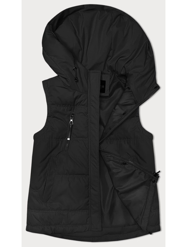 Voľná čierna dámska vesta s kapucňou (2655)