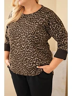 Dámska blúzka Plus Size s leopardím vzorom a predĺženým zadným dielom, hnedá Dámska blúzka Plus Size s leopardím vzorom a predĺženým zadným dielom, hnedá