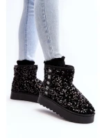 Śniegowce Damskie Na Platformie Zdobione Cekinami Czarne Silmo