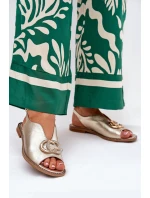 Skórzane Sandały Na Płaskim Obcasie Z Ozdobą Laura Messi 2865 Złote