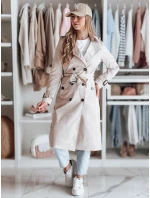 Dámsky dlhý kabát s opaskom SLIMFOTA light beige FashionStreet NY0745