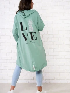 Kabát s potlačou v tmavej mätovej farbe