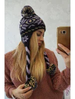 Kockovaná čiapka Fabia K272 čierna+fialová