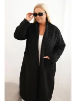 Dámsky kabát Plus Size z viskózy bez zapínania s vreckami čierny