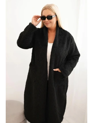 Dámsky kabát Plus Size z viskózy bez zapínania s vreckami čierny