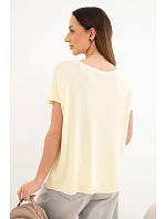Dámska viskózna blúzka oversize s krátkymi rukávmi a okrúhlym výstrihom žltá Dámska viskózna blúzka oversize s krátkymi rukávmi a okrúhlym výstrihom žltá