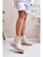 Wsuwane Botki Damskie Na Płaskim Obcasie Skórzane Lewski 3611 Jasnobeżowe