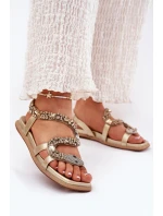 Sandały Damskie Ze Zdobieniem Wąż Eko Skórzane Artiker 56C1362 Złote