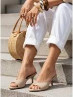 Dámske semišové žabky na nízkom podpätku béžovej farby FashionStreet ZY1387 Dámske semišové žabky na nízkom podpätku béžovej farby FashionStreet ZY1387