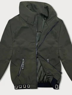 Krátka dámska bunda v army farbe so stojačikom (5M3161)