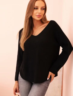 Dámsky viskózový sveter s výstrihom do V čierny