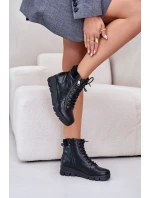 Lekkie Ocieplane Botki Damskie Na Platformie I Koturnie Czarne Savindria