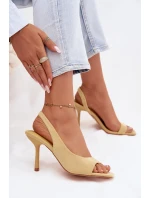 Dámské sandály na podpatku z eko semiše žluté Calvoria