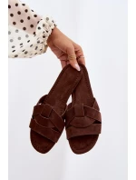 Dámské ploché pantofle s pásky Čokoládové Pavelle