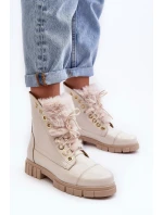 Skórzane Botki Damskie Z Futerkiem Jasnobeżowe Lewski 3296