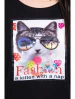 Blúzka s 3D grafikou mačky čierna