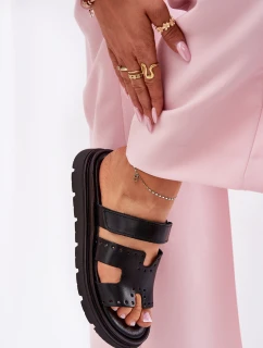 Klapki Damskie Z Naturalnej Skóry Na Platformie Zazoo 40440 Czarne