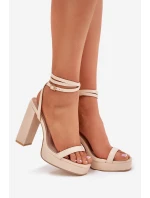 Sandały Damskie Na Słupku Z Paseczkiem Beżowe Fevenne