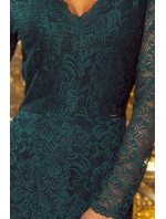 Zelené dámske krajkové šaty s dlhými rukávmi a výstrihom model 5917742