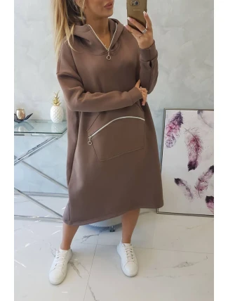 Zateplené šaty s kapucňou mocca Zateplené šaty s kapucňou mocca