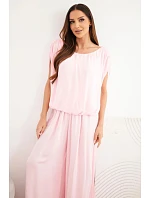 Dámsky viskózový set s blúzkou a širokými nohavicami candy pink