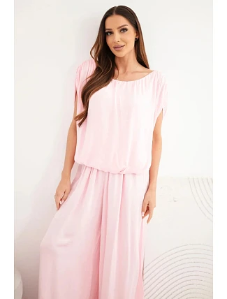 Dámsky viskózový set s blúzkou a širokými nohavicami candy pink Dámsky viskózový set s blúzkou a širokými nohavicami candy pink