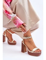 Skórzane Sandały Na Masywnej Platformie Złote Marina