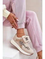 Buty Sportowe Sneakersy Damskie Na Platformie Panterka Beżowe Pumbes