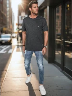Pánske bavlnené základné tričko s výšivkou tmavosivé FashionStreet RX5634