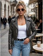 Dámska bunda v štýle Ramones s koženým opaskom, čierna, FashionStreet TY5720 Dámska bunda v štýle Ramones s koženým opaskom, čierna, FashionStreet TY5720