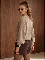 Dámsky voľný sveter s okrúhlym výstrihom, béžový, FashionStreet MY2585 Dámsky voľný sveter s okrúhlym výstrihom, béžový, FashionStreet MY2585